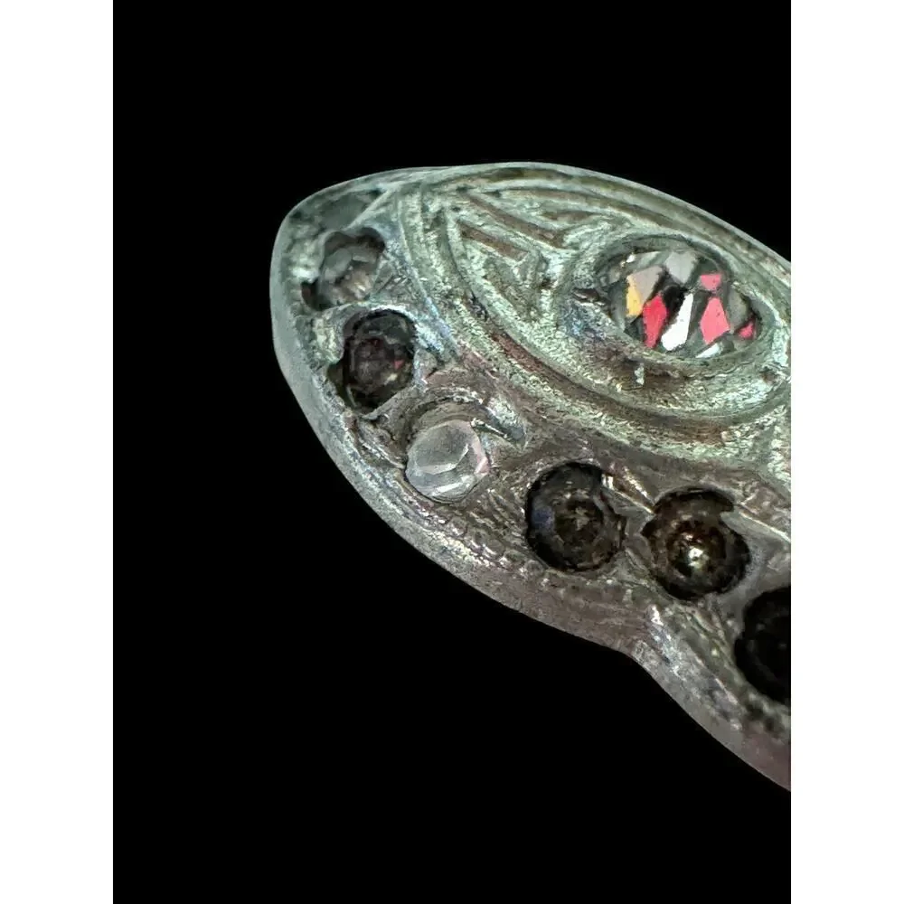 Tiny Art Deco Victorian Silver Pot Metal Glass Hat Lapel Pin Brooch Vintage